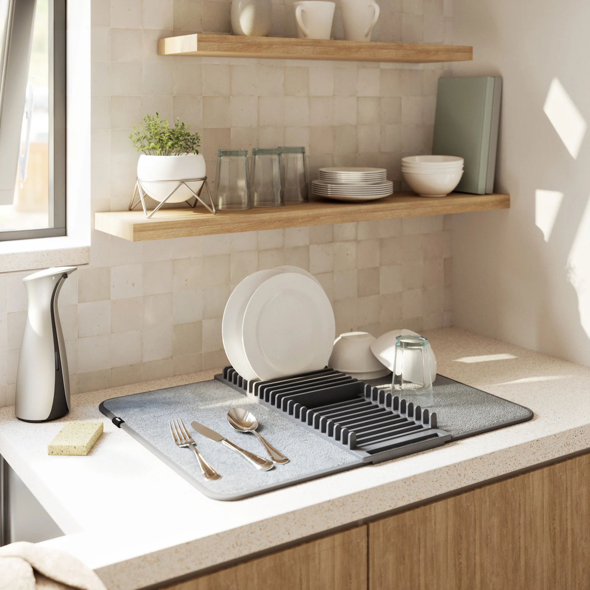 UMBRA UDry Dish Drying Rack with Mat - Image 2